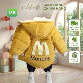 Áo Phao Lông Cừu Trẻ Em Korea Monday Gấu Siêu Nhẹ Giữ Ấm 3 Lớp Có Mũ Cho Bé Trai Bé Gái 5-40Kg M6