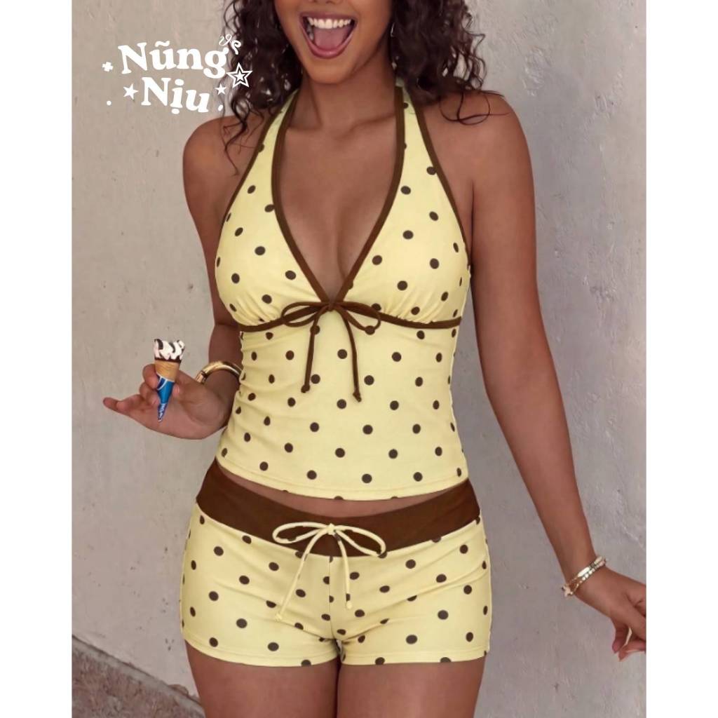 NUNG NIU - Bikini Mẫu Mới Trendy Cổ Yếm Chấm Bi