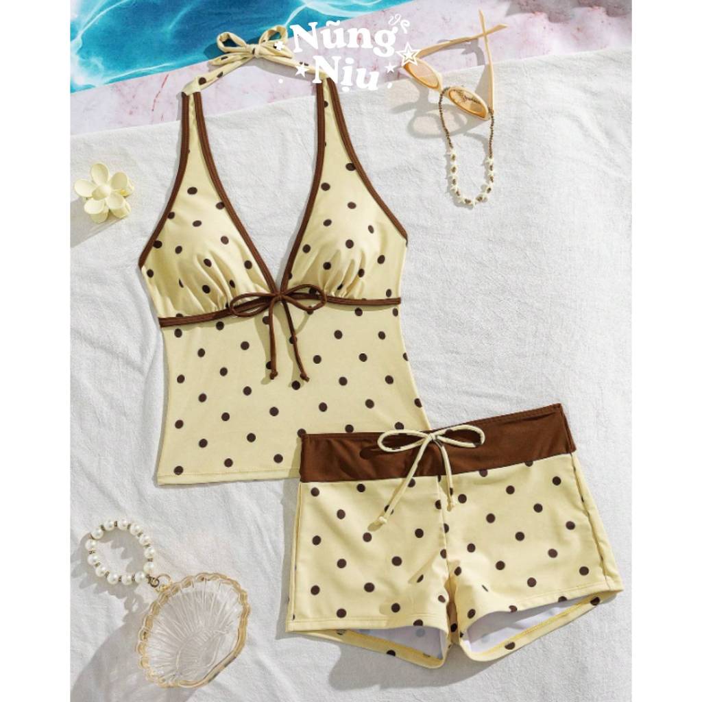 NUNG NIU - Bikini Mẫu Mới Trendy Cổ Yếm Chấm Bi