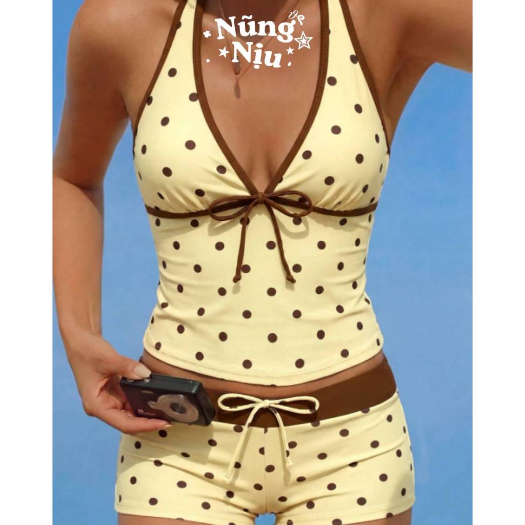 NUNG NIU - Bikini Mẫu Mới Trendy Cổ Yếm Chấm Bi