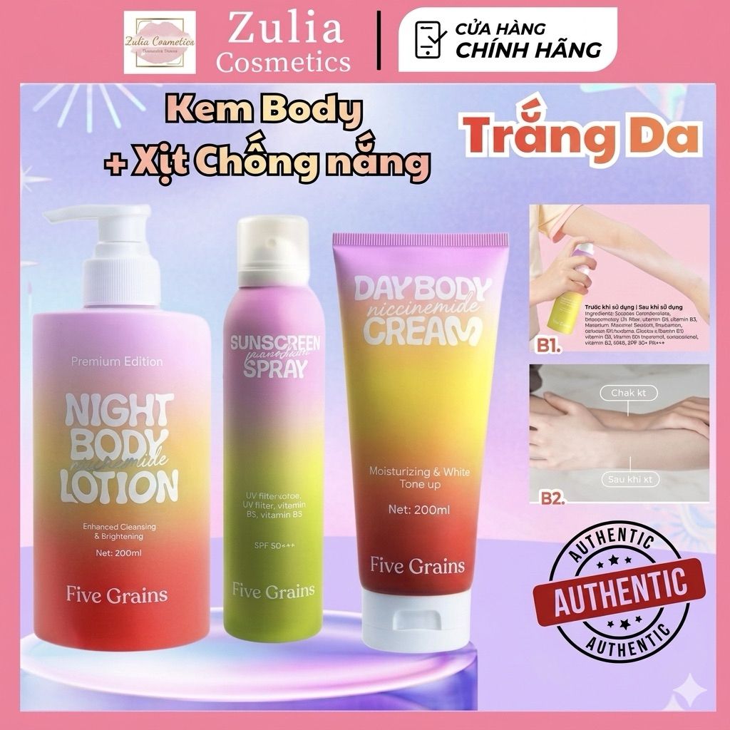 [FIVE GRAINS] Kem dưỡng Cao cấp Five Grains trắng da Niacinamide, Alpha-Arbutin nâng tone ban ngày 200ML