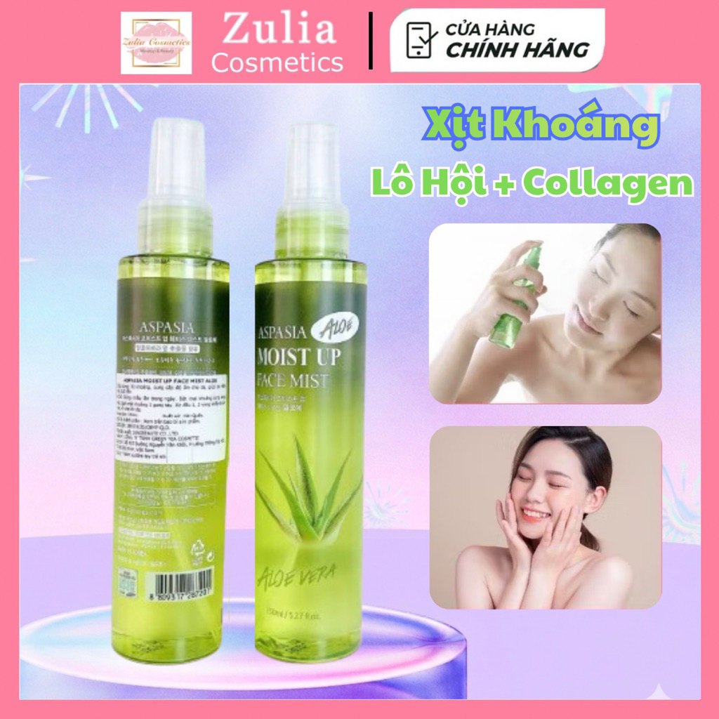 Xịt khoáng Lô Hội Aspasia Moist Up Face Mist Dưỡng Ẩm Căng Bóng Da 150ml Hàn Quốc