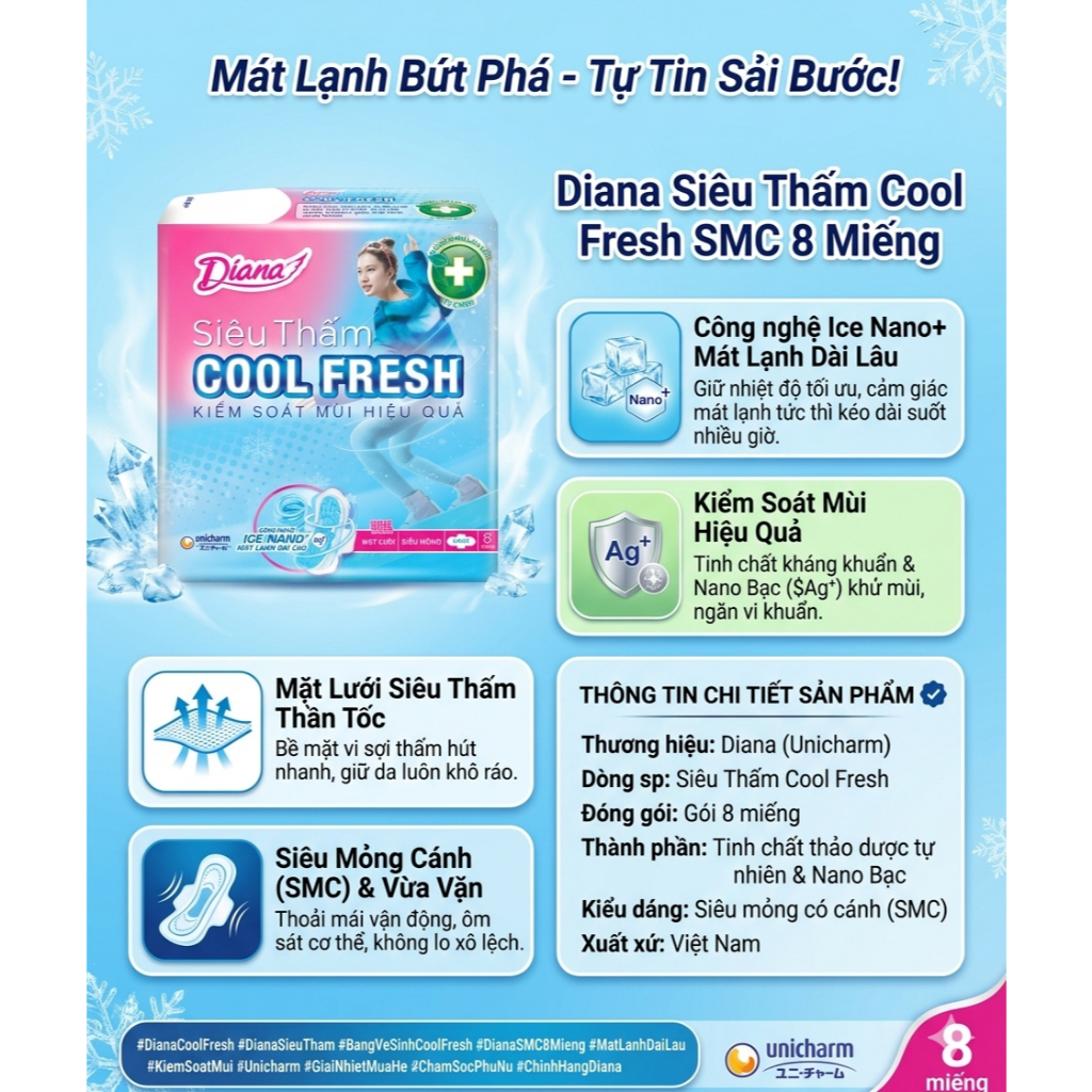 ❄️ BVS DIANA SIÊU THẤM COOL FRESH SIÊU MỎNG CÁNH (8 MIẾNG) – MÁT LẠNH BỨT PHÁ, TỰ TIN SẢI BƯỚC!