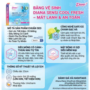 BVS DIANA SENSI COOL FRESH SIÊU MỎNG CÓ CÁNH (20 MIẾNG) – MÁT LẠNH DÀI LÂU, AN TOÀN TUYỆT ĐỐI