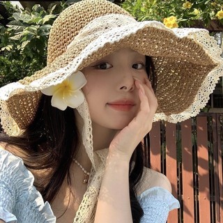 Mũ Cói Vành Rộng Viền Ren Đi Biển Chụp Ảnh Siêu Xinh Sang Chảnh, Nón Cói Chống Nắng Buộc Dây Tiện Lợi