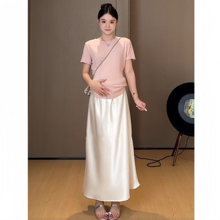 [Nhà Moom]Chân Váy Lụa Suông, chất liệu Lụa Tráng Gương Cao Cấp Mềm Nhẹ, thiết kế dây chỉnh bụng cho Mẹ Bầu