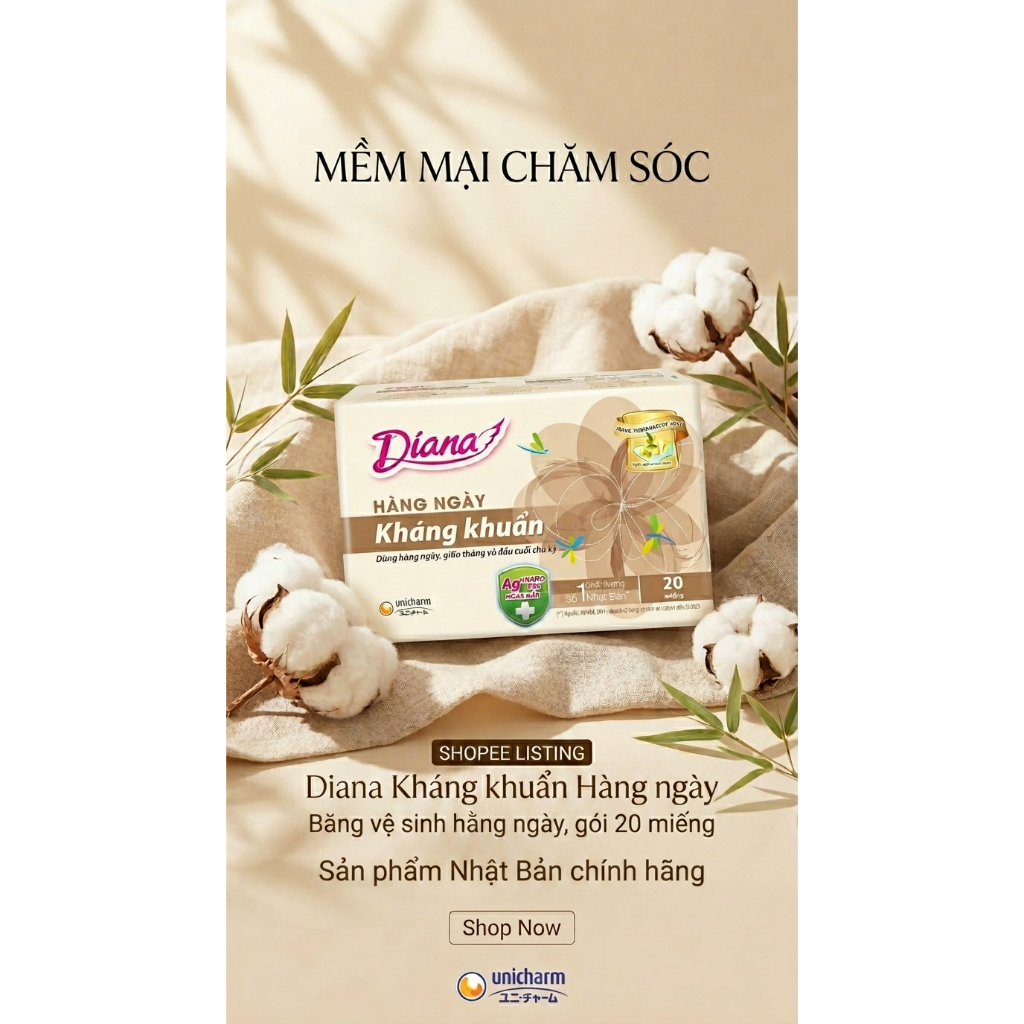 BVS HÀNG NGÀY DIANA KHÁNG KHUẨN 20 MIẾNG – SẠCH THOÁNG BẢO VỆ 24/7