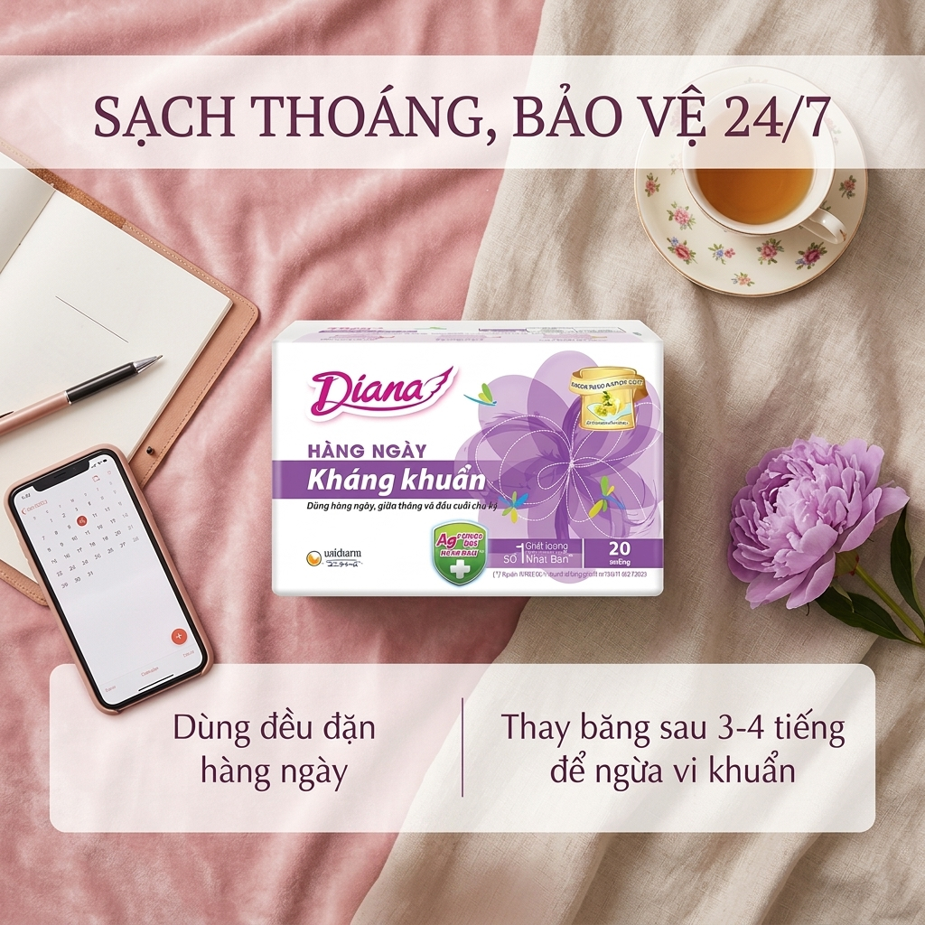 BVS HÀNG NGÀY DIANA KHÁNG KHUẨN 20 MIẾNG – SẠCH THOÁNG BẢO VỆ 24/7