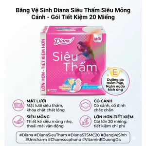 BVS DIANA SIÊU THẤM SIÊU MỎNG CÁNH (GÓI TIẾT KIỆM 20 MIẾNG) – KHÔ THOÁNG TỐI ĐA, DƯỠNG DA MỀM MẠI