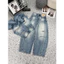 Set áo 2 dây babydoll ren bèo quần jeans gân mài