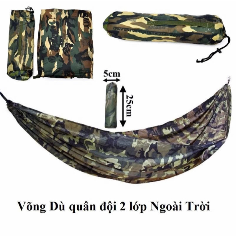 Võng dù dã ngoại loại nhỏ gọn, 2 lớp, Võng nằm mát , võng chắc chắn