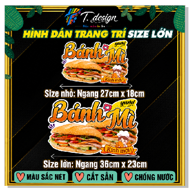 Decal Bánh Mì Chống Nước 🌈𝑭𝒓𝒆𝒆𝒔𝒉𝒊𝒑 Hình Dán Bánh Mỳ Thịt Trang Trí Xe/Tiệm Bánh Mì