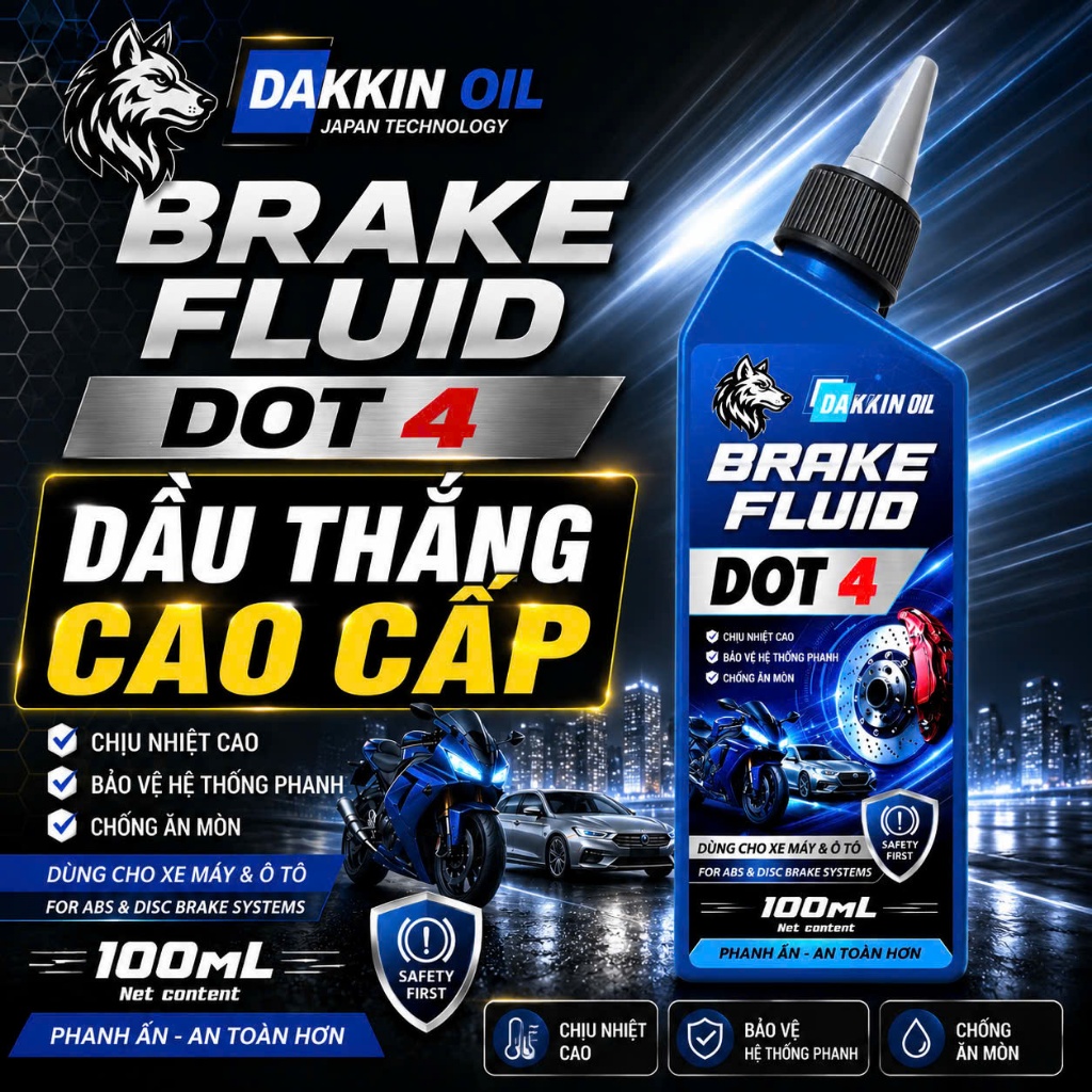 DẦU THẮNG  AKLUBE BRAKE FLUID DOT 4 - DẦU THẮNG CAO CẤP  -  100ML