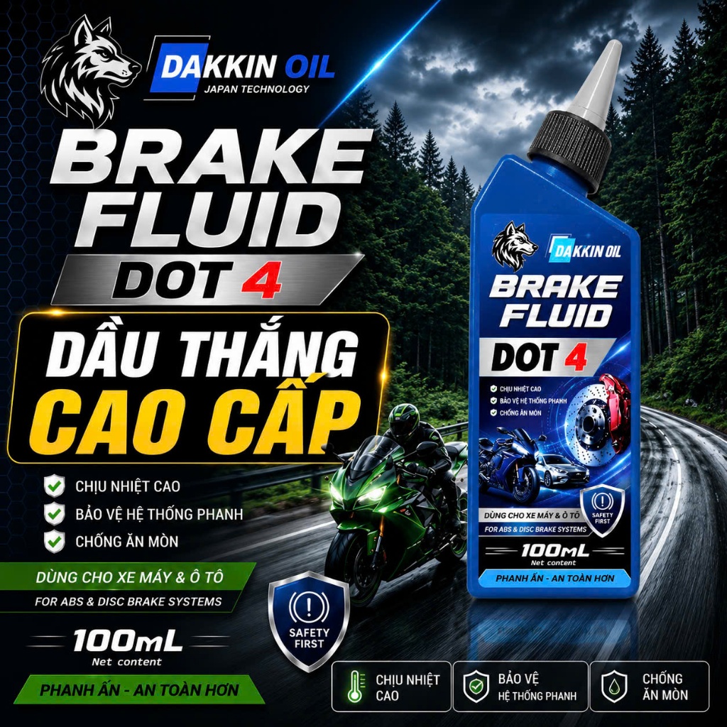 DẦU THẮNG  AKLUBE BRAKE FLUID DOT 4 - DẦU THẮNG CAO CẤP  -  100ML