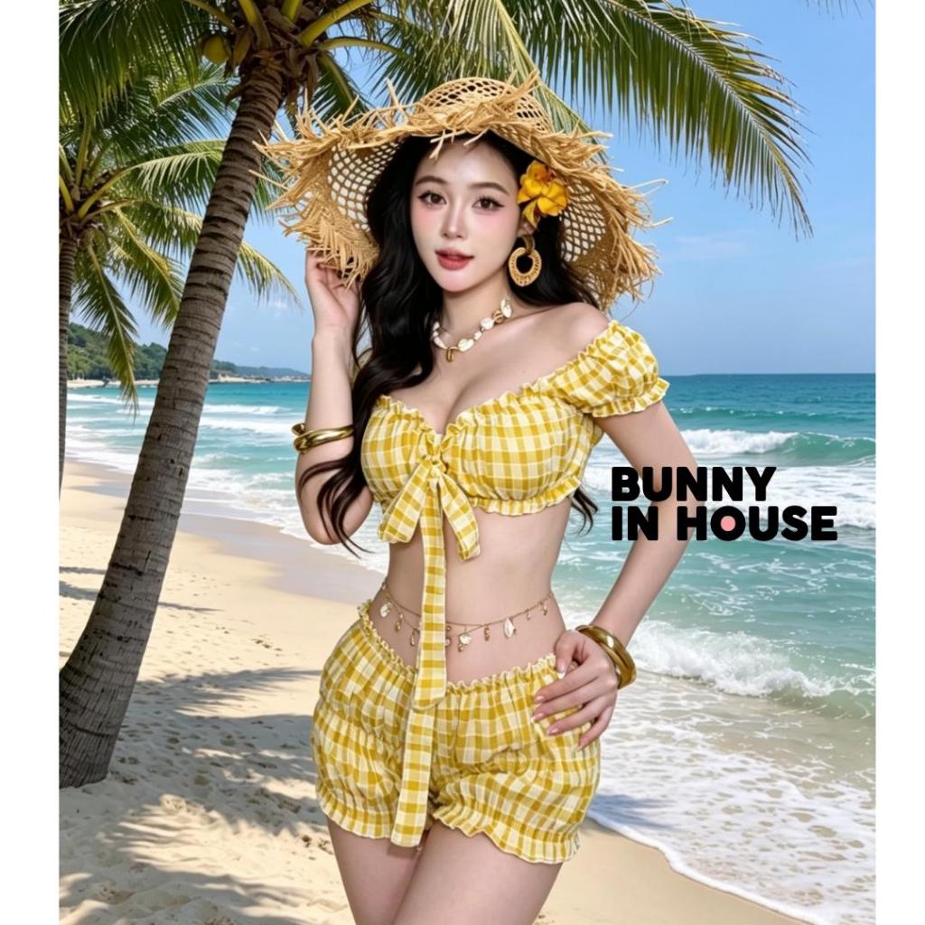 [KOL] Set Bikini 2 Món Áo Croptop Buộc Dây Và Quần Bí Nhiều Màu Thun Co Giãn Năng Động Mùa Hè Bunny In House B01 BIKINI