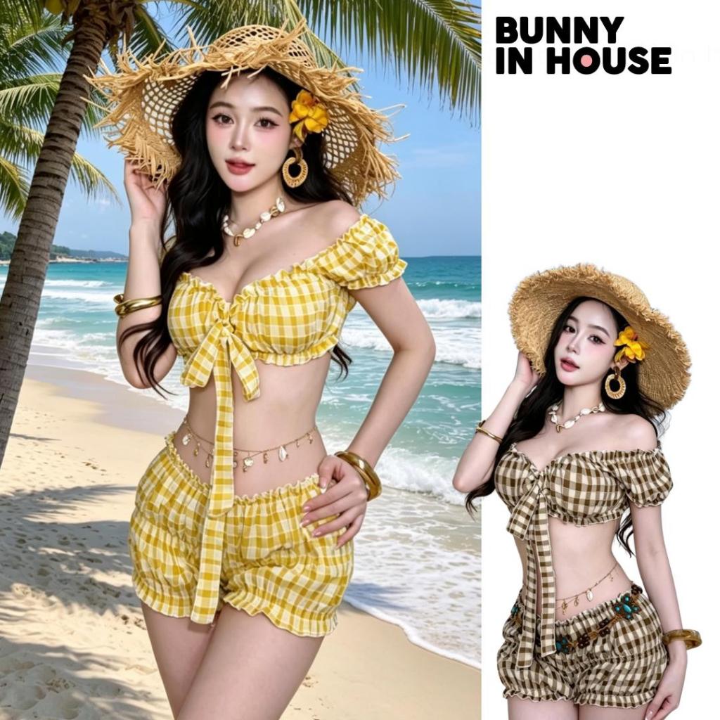 [KOL] Set Bikini 2 Món Áo Croptop Buộc Dây Và Quần Bí Nhiều Màu Thun Co Giãn Năng Động Mùa Hè Bunny In House B01 BIKINI