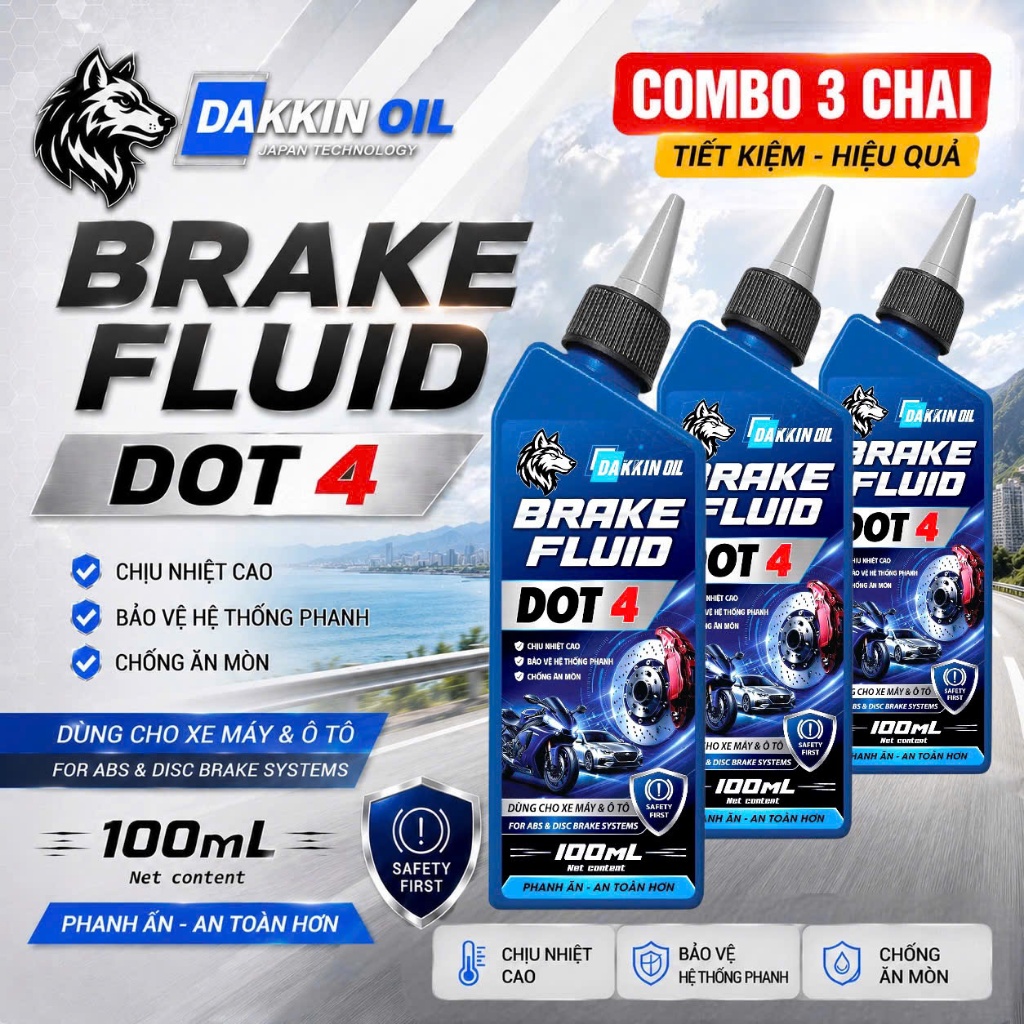 COMBO 3 CHAI DẦU THẮNG  AKLUBE BRAKE FLUID DOT 4 - DẦU THẮNG CAO CẤP  -  100ML