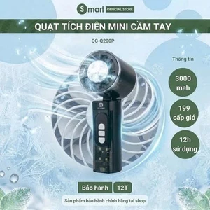 Quạt cầm tay mini tích điện Quạt sò lạnh quạt tích điện Qcooker QC-Q200P Pin 4000mAh 120 cấp độ siêu mạnh
