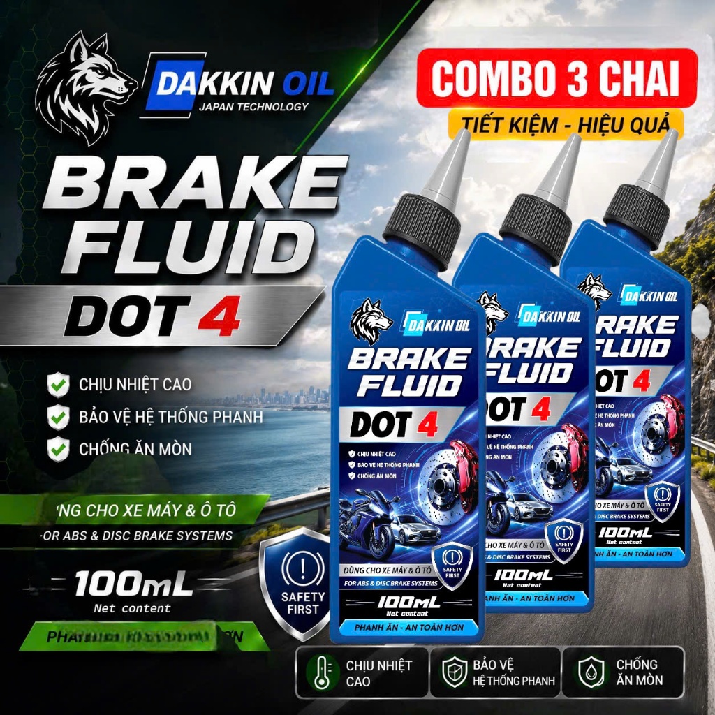 COMBO 3 CHAI DẦU THẮNG  AKLUBE BRAKE FLUID DOT 4 - DẦU THẮNG CAO CẤP  -  100ML