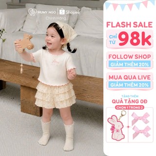 Áo thun cộc tay bé gái cotton thông hơi HUMY NGO mix set quần váy hoa nhí-Thời trang hè mềm mịn mát mẻ cho bé gái 9-38kg