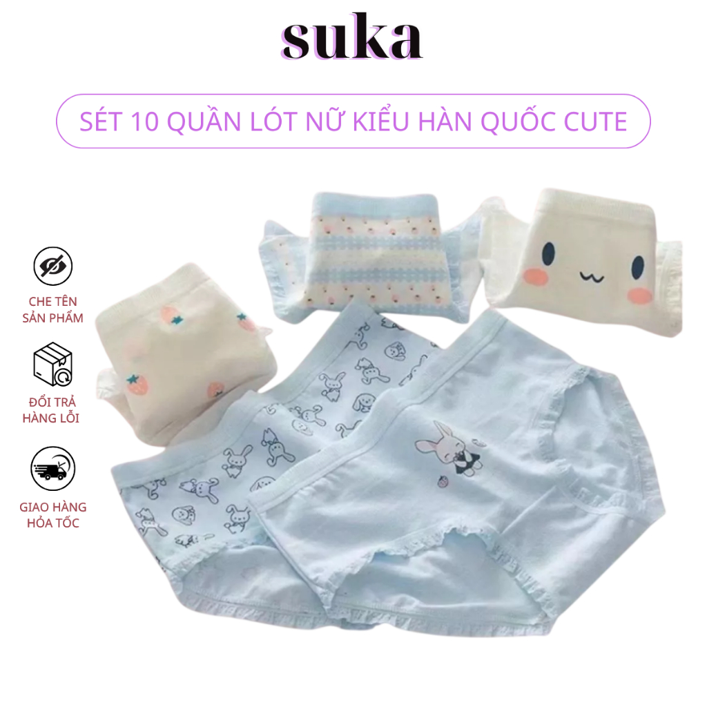 Combo 10 quần lót học sinh nữ cotton hoạ tiết cute đáng yêu, mềm mại thoáng khí 589