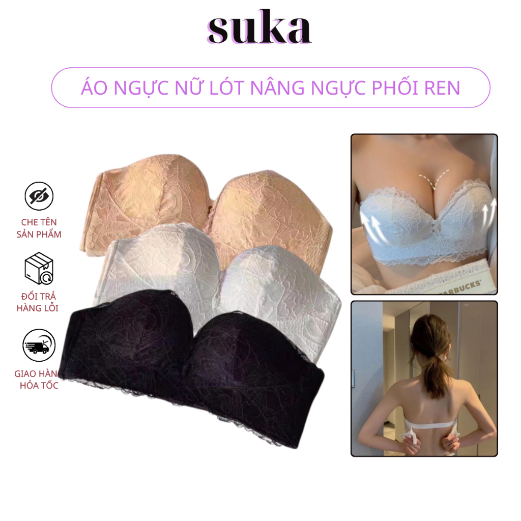Áo ngực nữ lót nâng ngực phối ren không gọng chống tuột 590
