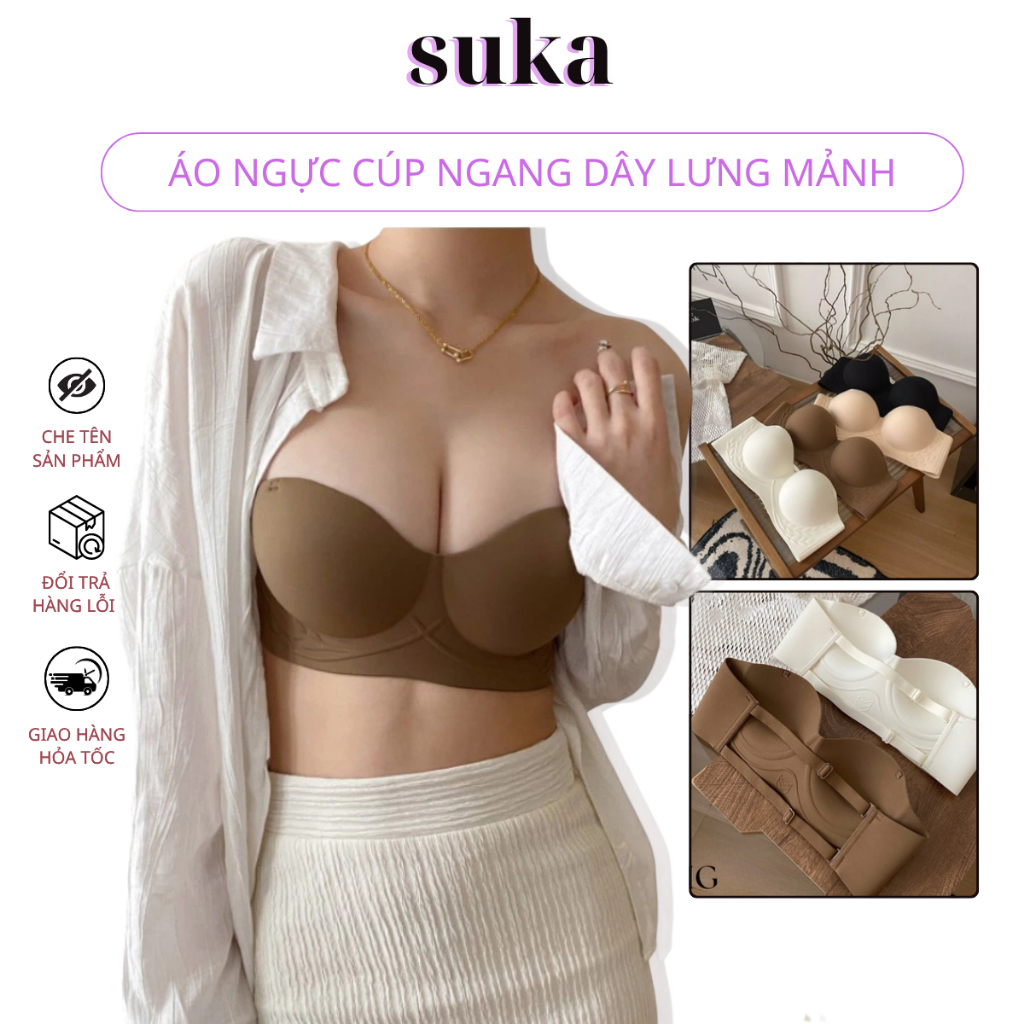 Áo Ngực Cúp Ngang Dây Lưng Mảnh Mặc Nhiều Kiểu Nâng Ngực Nhẹ Họa Tiết 741