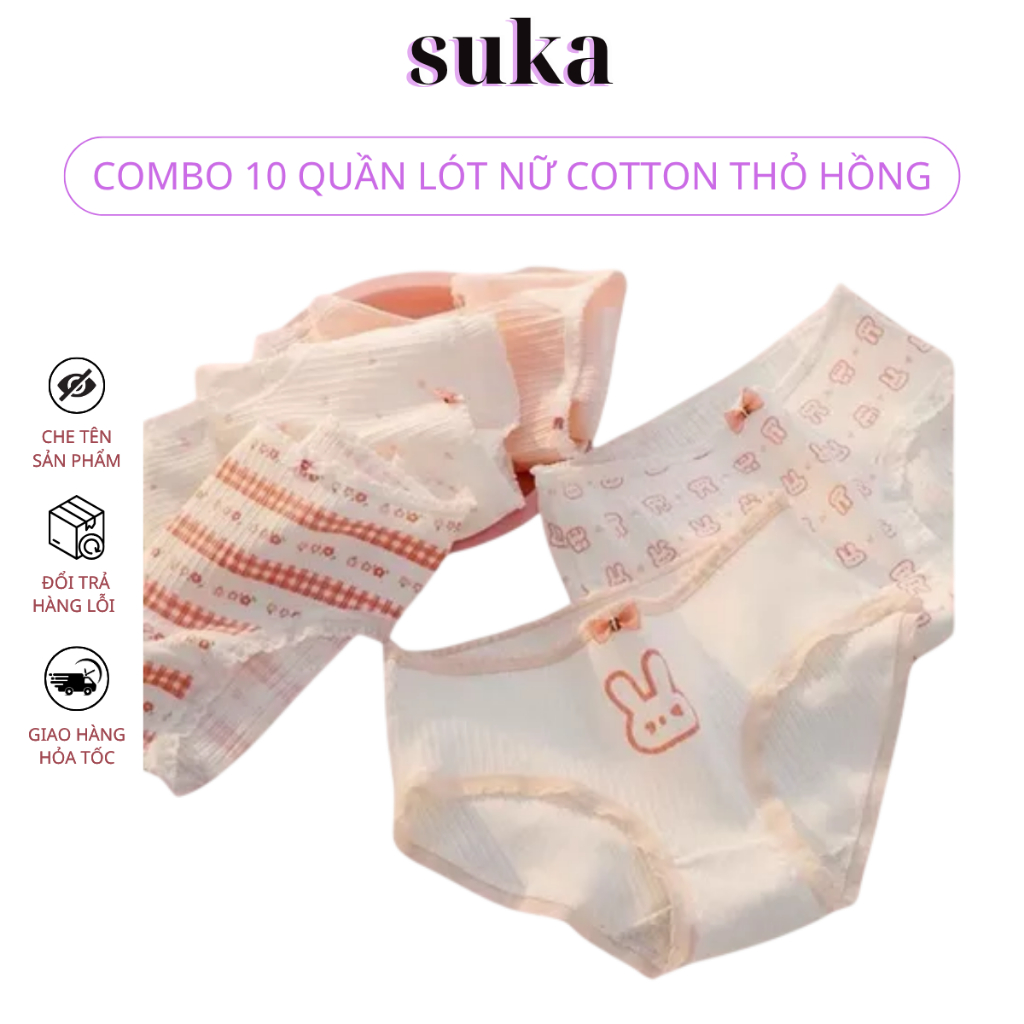 Sét 10 Quần Lót Nữ Cotton Thỏ Hồng Dễ Thương , Quần Chip Thoáng khí Mềm Mịn 786