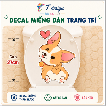 Miếng Dán Bồn Cầu Dễ Thương, Chống Nước, Cao Cấp - Miễn Phí Vận Chuyển! Trang Trí Bồn Cầu Sáng Tạo, Cắt Sẵn, PVC.