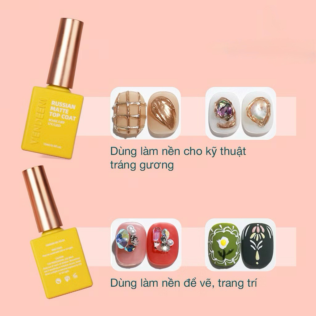 [Top lì không lem Vendeeni 15ml-Gel liên kết làm nền chà tráng gương, vẽ móng, trang trí nail