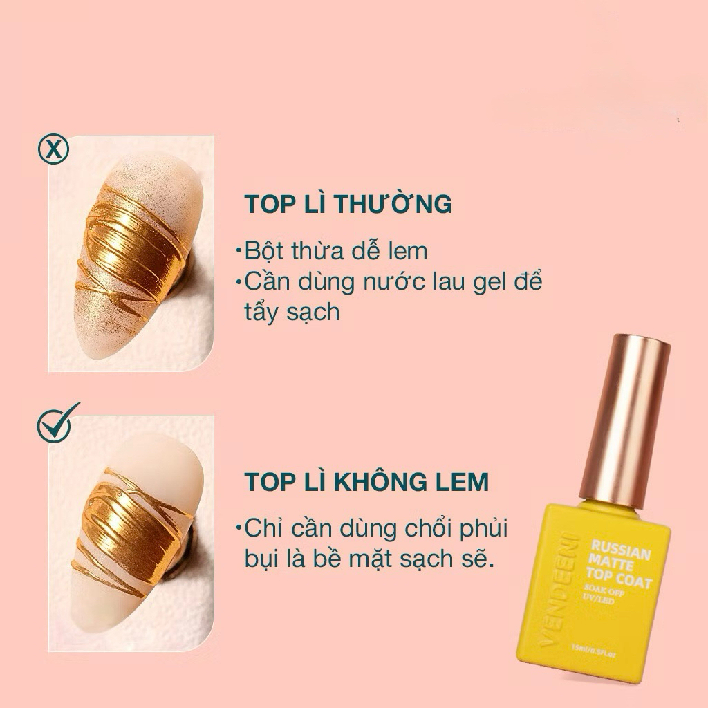 [Top lì không lem Vendeeni 15ml-Gel liên kết làm nền chà tráng gương, vẽ móng, trang trí nail