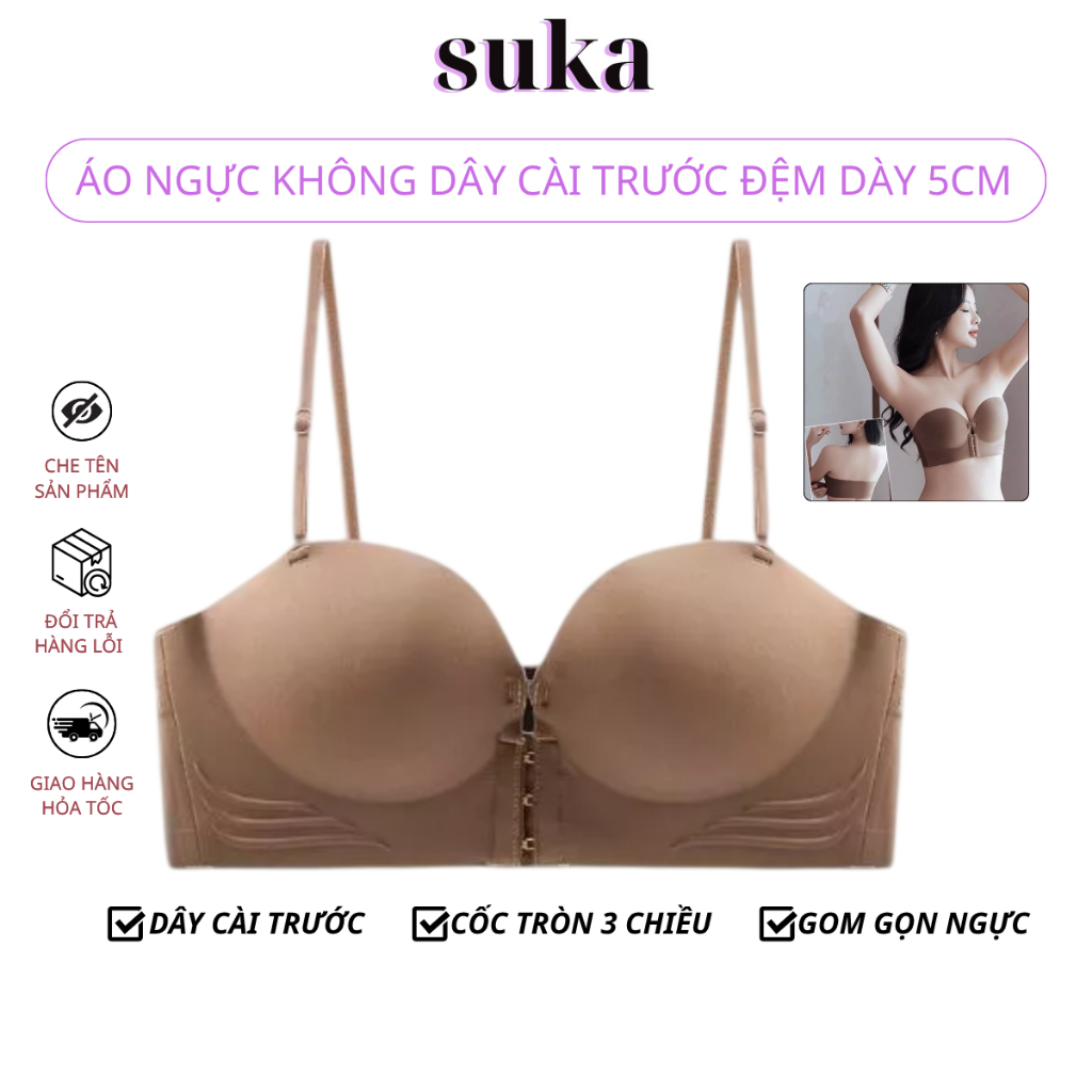 Áo Ngực Không Dây Cài Trước Đệm Dày 5cm Siêu Nâng Ngực Bản To Che Mỡ Thừa Kèm Dây Vai 946