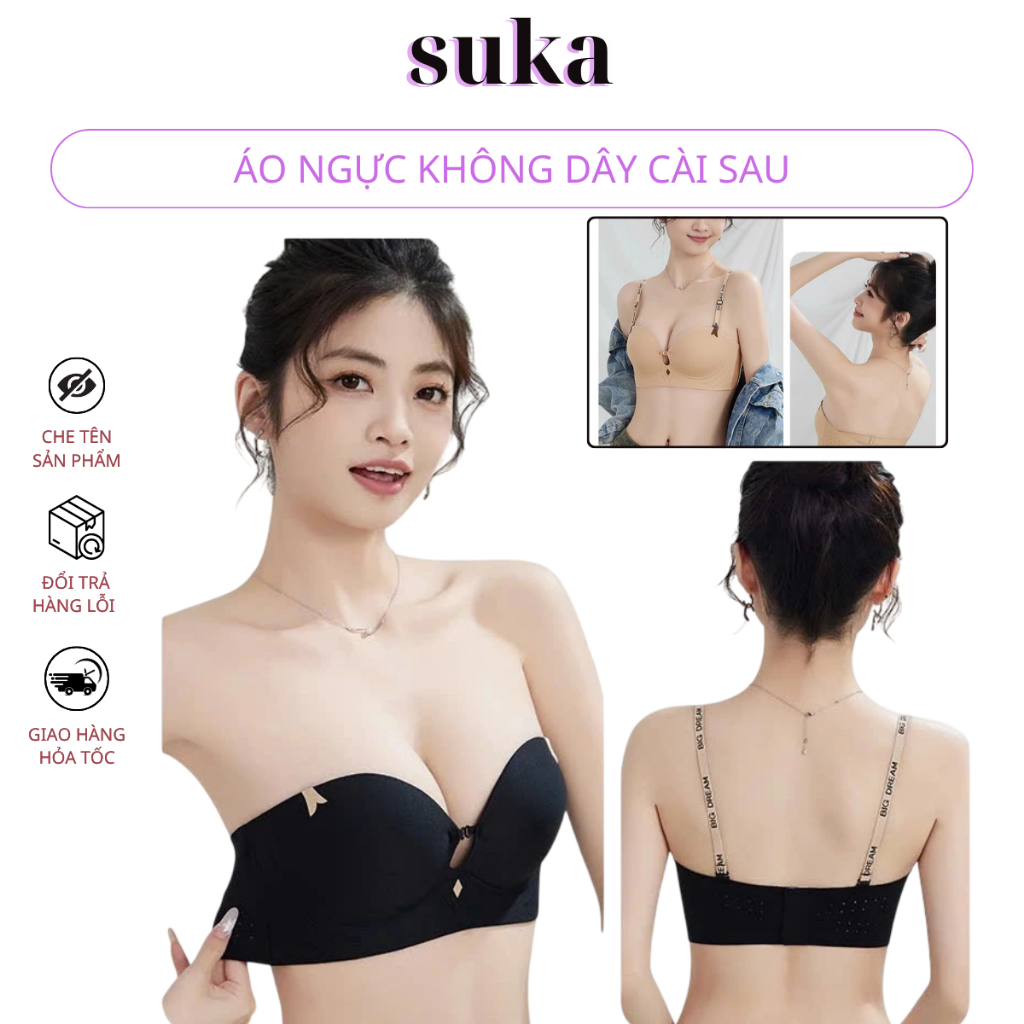 Áo Ngực Không Dây Cài Sau Đệm Dày 5cm Siêu Nâng Ngực Bản To Che Mỡ Thừa Kèm Dây Vai 948