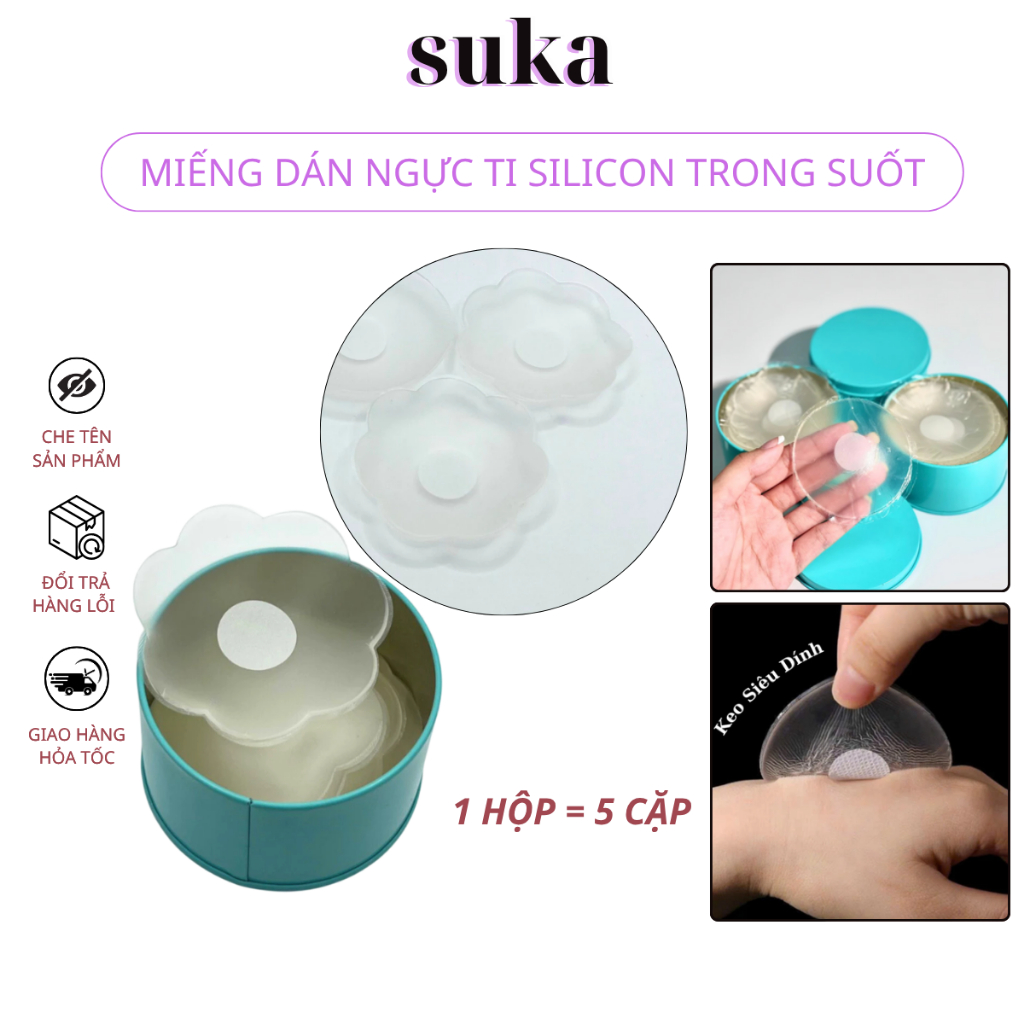 Miếng Dán Ngực Silicon Trong Suốt Siêu Mỏng Hộp 5 cặp sử dụng nhiều lần 994