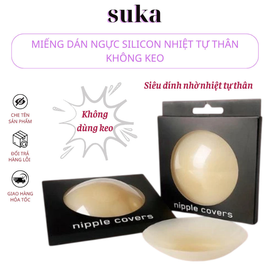 Miếng dán ngực silicon nhiệt tự thân không keo, dán ti siêu dính bảo vệ nhũ hoa 999