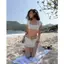 2Soonsumff Set 2 món áo crotop tay ngắn cổ vuồng viền ren phối chân váy ngắn xòe mùa hè đi biển cho nữ