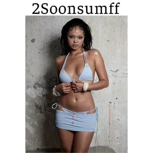 2Soonsumff Bikini 3 mảnh buộc dây kèm khăn quấn sexy, bộ đồ bơi cao cấp có đệm ngực phong cách cho nữ