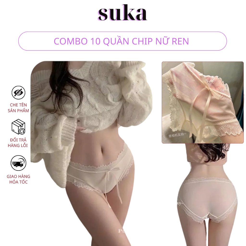 Sét 10 quần chip nữ ren viền bèo mềm mại – Đồ lót nữ cute 1026