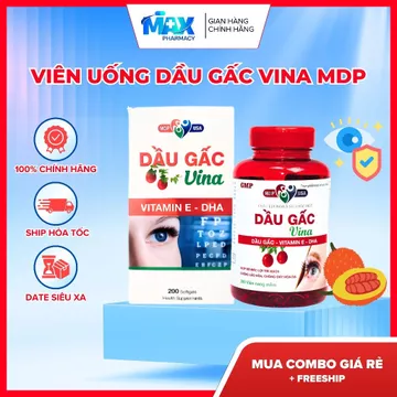 Viên uống Dầu gấc Vina MDP (Vitamin E + DHA) Bổ mắt, Sáng mắt, Giảm khô mắt, Giảm mờ mắt Mediphar USA (chai 200 viên)