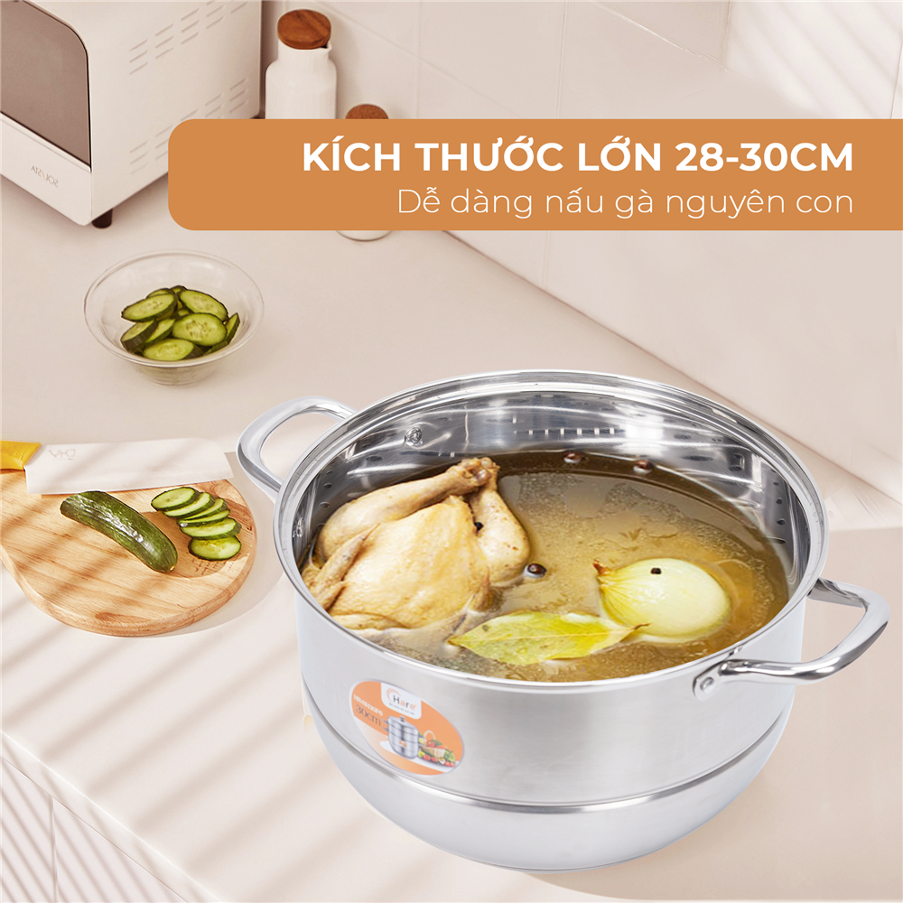 Bộ Nồi Hấp 3 Tầng Hare HR-SP300 Inox 201 Đường Kính 30cm Dùng Mọi Loại Bếp