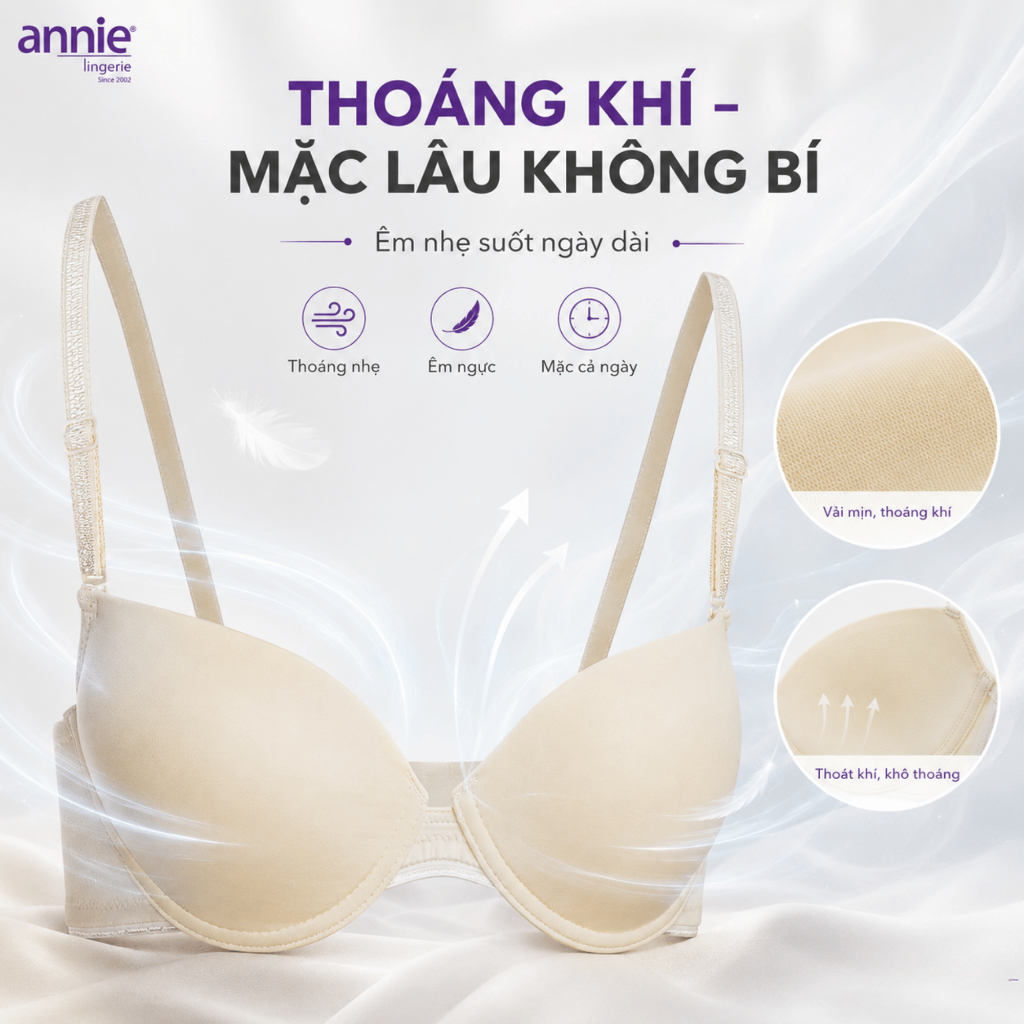annie Áo Bra Nữ Đệm Mỏng 1.5cm Nâng Đỡ Định Hình V1 Tự Nhiên, Không Hằn Da Chống Há Quả BRA8131B