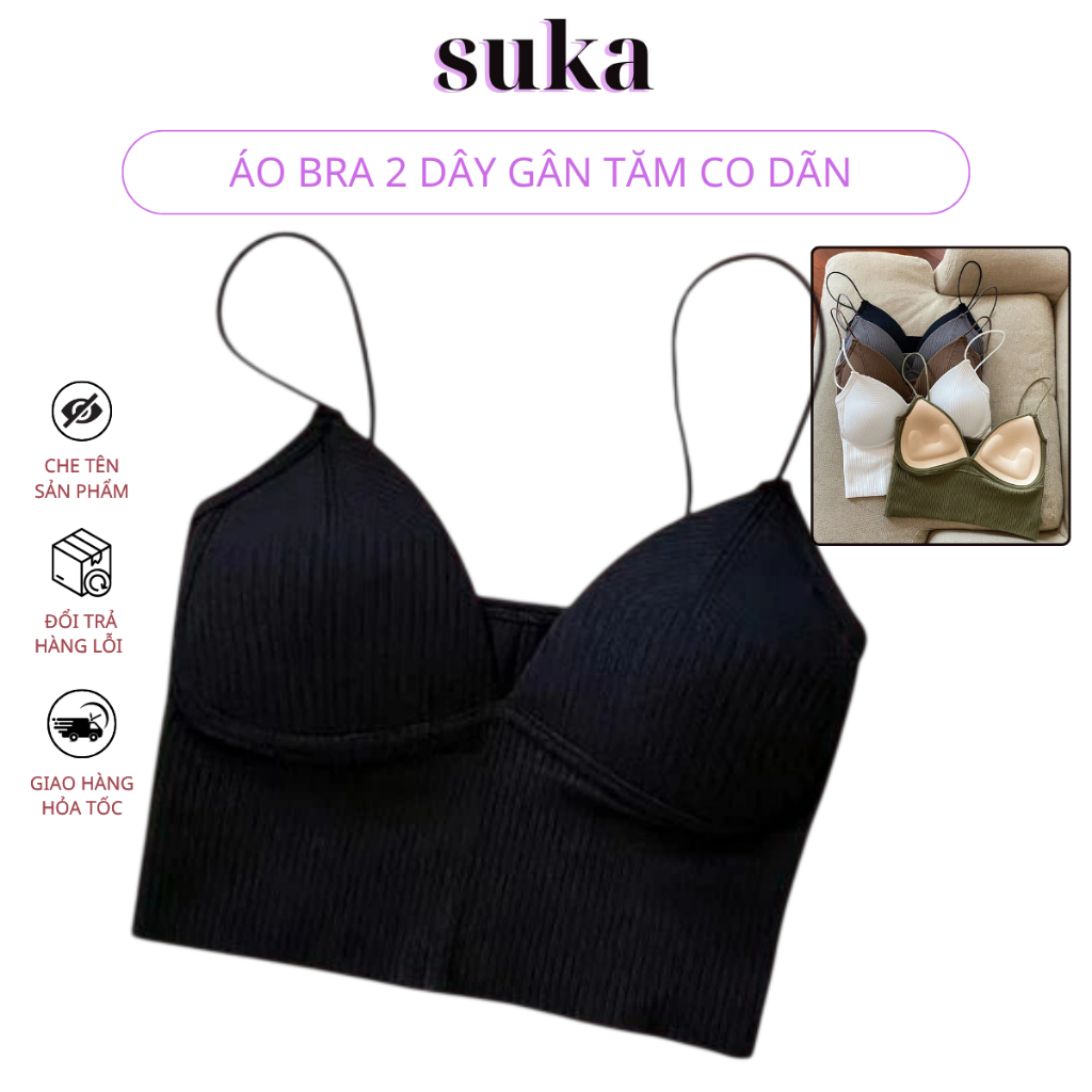 Áo Bra 2 Dây Gân Tăm Co Dãn Đệm Mút Nâng Ngực Quyến Rũ 1833