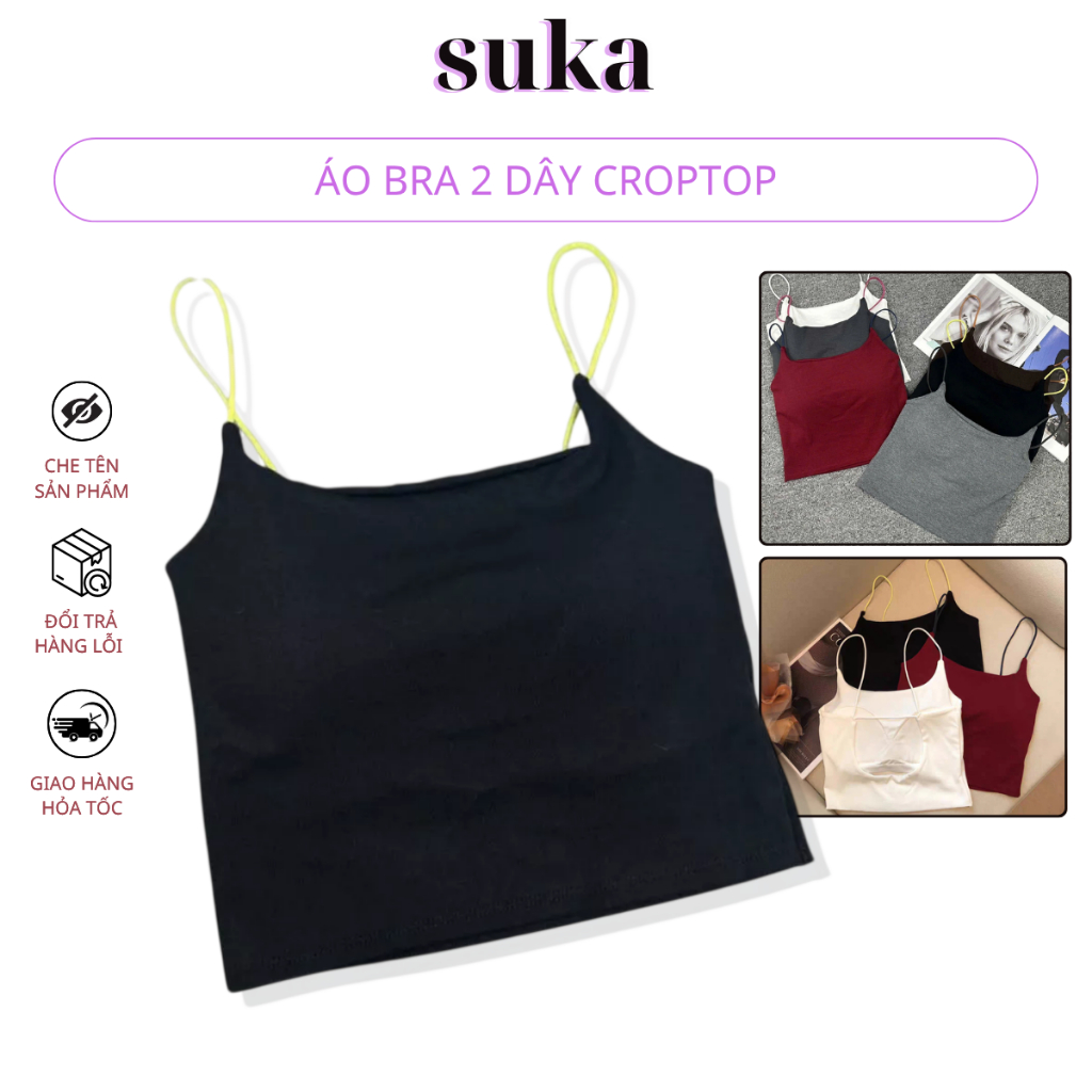 Áo Bra 2 Dây Croptop Sợi Bún Có Đệm Nâng Ngực Dáng Ôm Thoáng Mát 1871