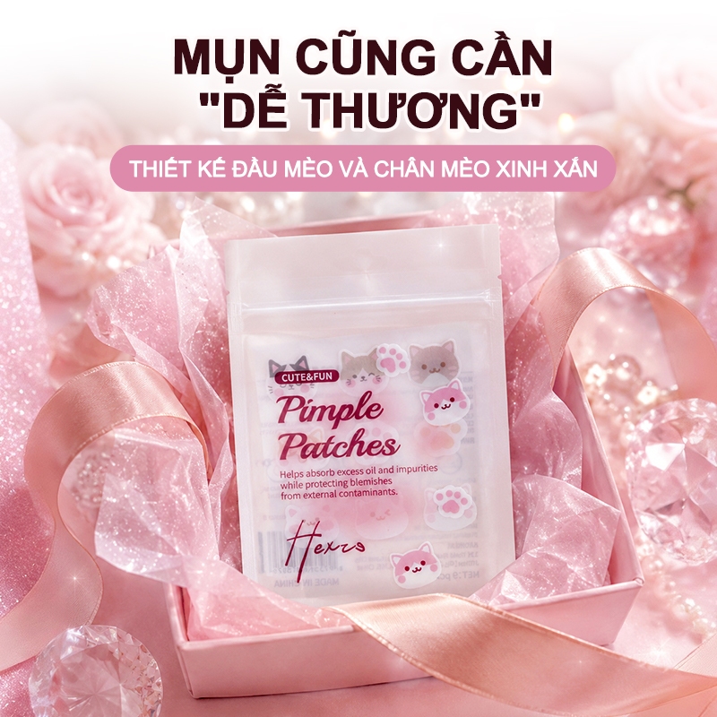 Miếng dán mụn HEXZE hình mèo dễ thương hỗ trợ kháng khuẩn, lành mụn nhanh