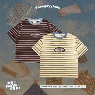 SS26 Áo thun kẻ trẻ em cotton dẻo NOSTALGIA size 14-38KG dáng suông style Hàn Quốc | Dương Oyy D010426233