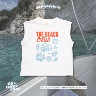 SS26 Áo thun trẻ em ba lỗ cotton BEACH CLUB size 14-38KG dáng suông style Hàn Quốc | Dương Oyy D010426240