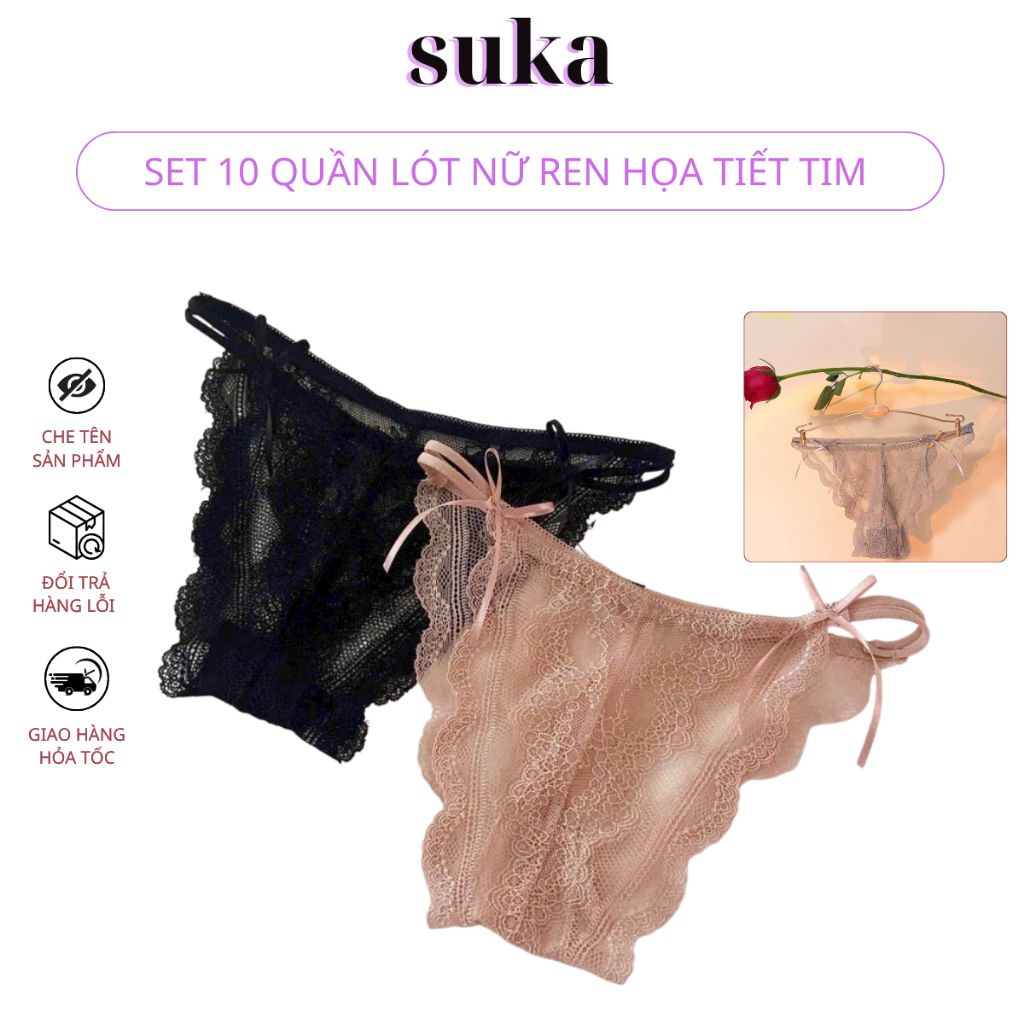 Set 10 quần lót Nữ ren sexy, mêm mại dây 2 bên khuyết eo 2824