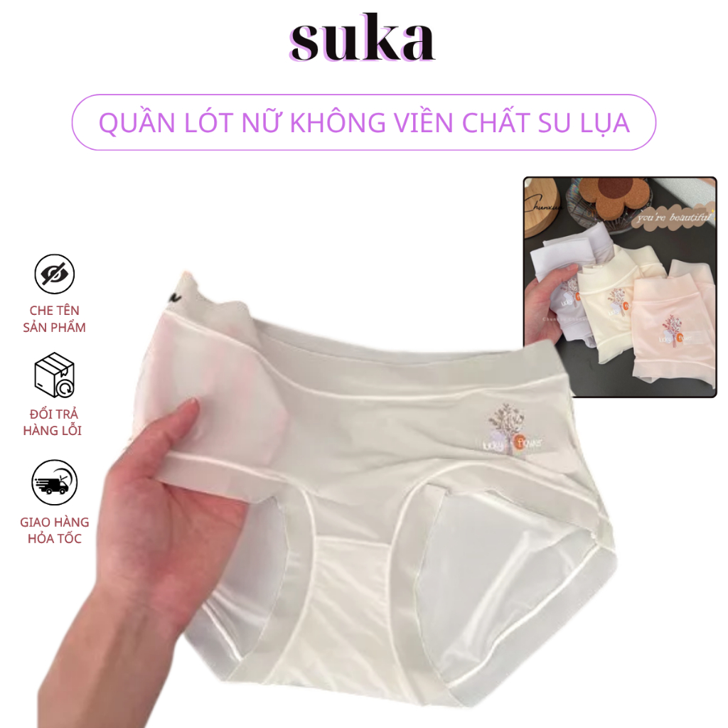Quần Lót Nữ Không Viền Chất Su Lụa Phối Viền Chữ Mềm Mại Thoáng Mát 2919