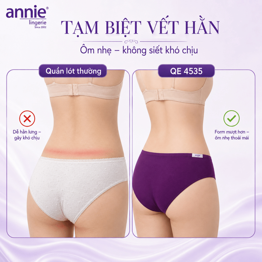 Combo 5 quần lót nữ thun lạnh lưng cao annie QE4535 mềm mại, thoáng mát, vải lót cotton thấm hút mồ hôi tốt