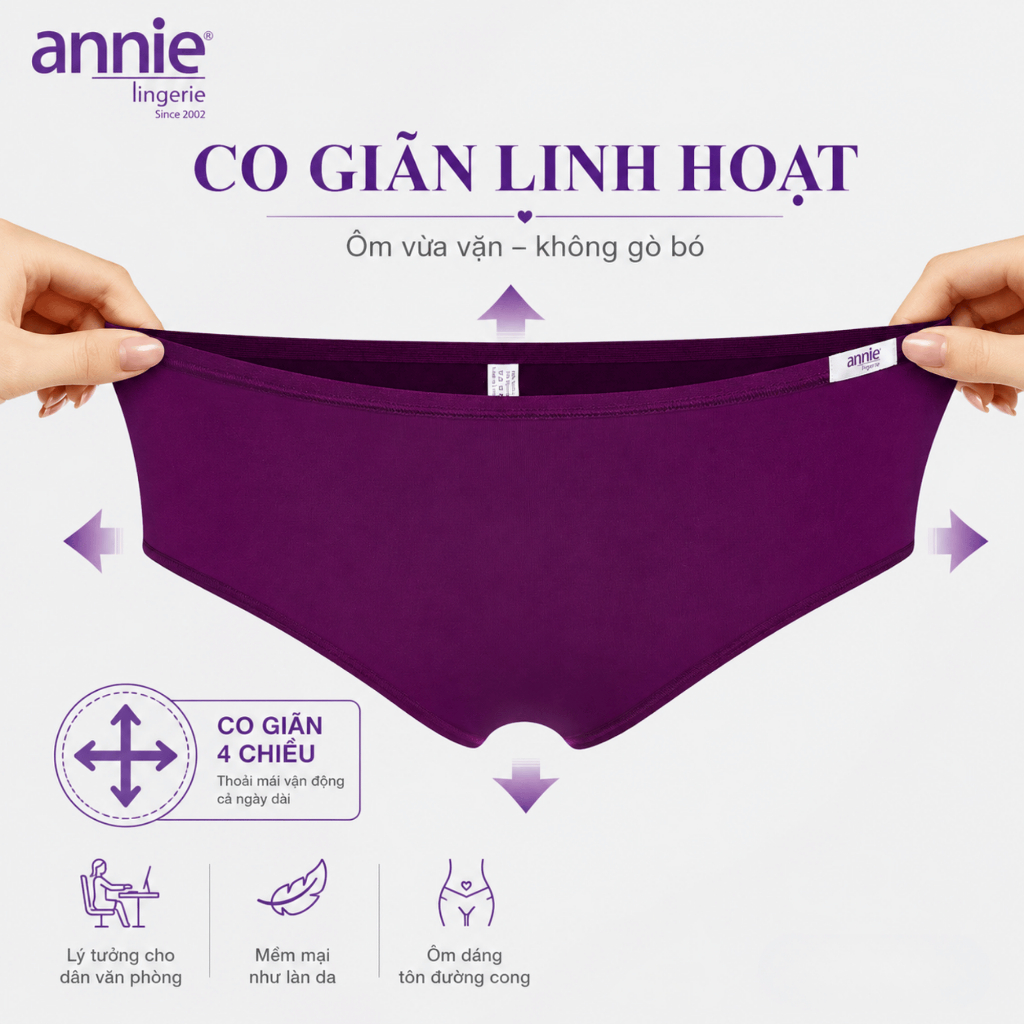 Combo 5 quần lót nữ thun lạnh lưng cao annie QE4535 mềm mại, thoáng mát, vải lót cotton thấm hút mồ hôi tốt